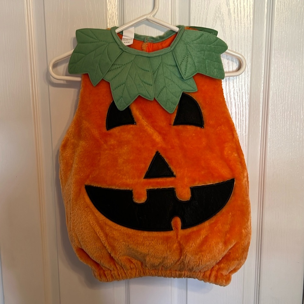 Kids Orange Pumpkin Costume with Green Leaf Collar
